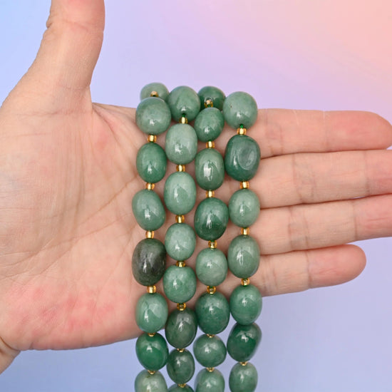 Green Aventurine beads, oval nugget shape, 10-17mm