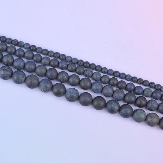 Dark Blue Dumortierite Matte Round Beads: Jewelry Making, 15 Inch Strand