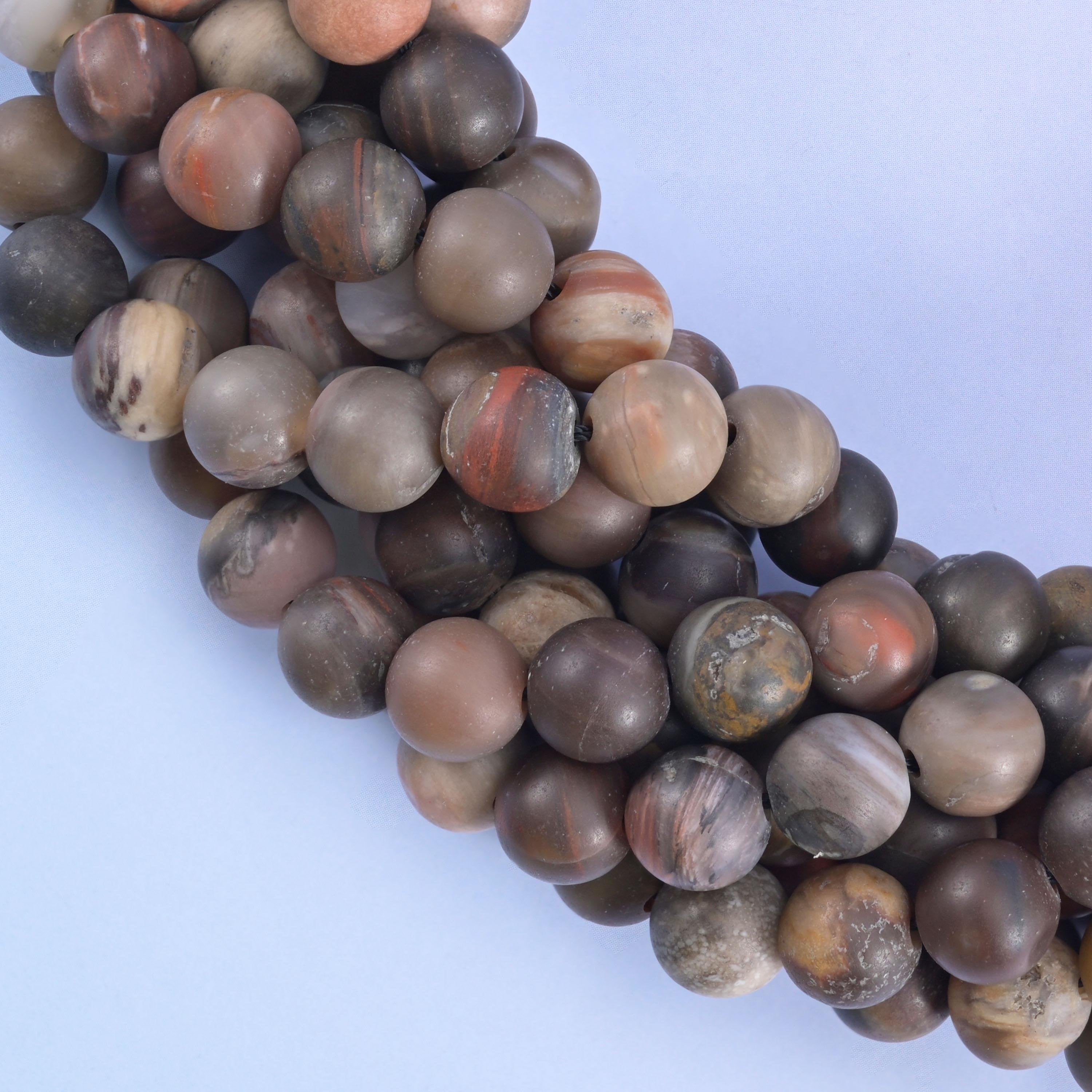 Petrified wood round beads, centre-drilled hole 0.5mm to 1.2mm