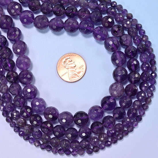 Amethyst Faceted Round Beads: Jewelry Making, 15 Inch Strand