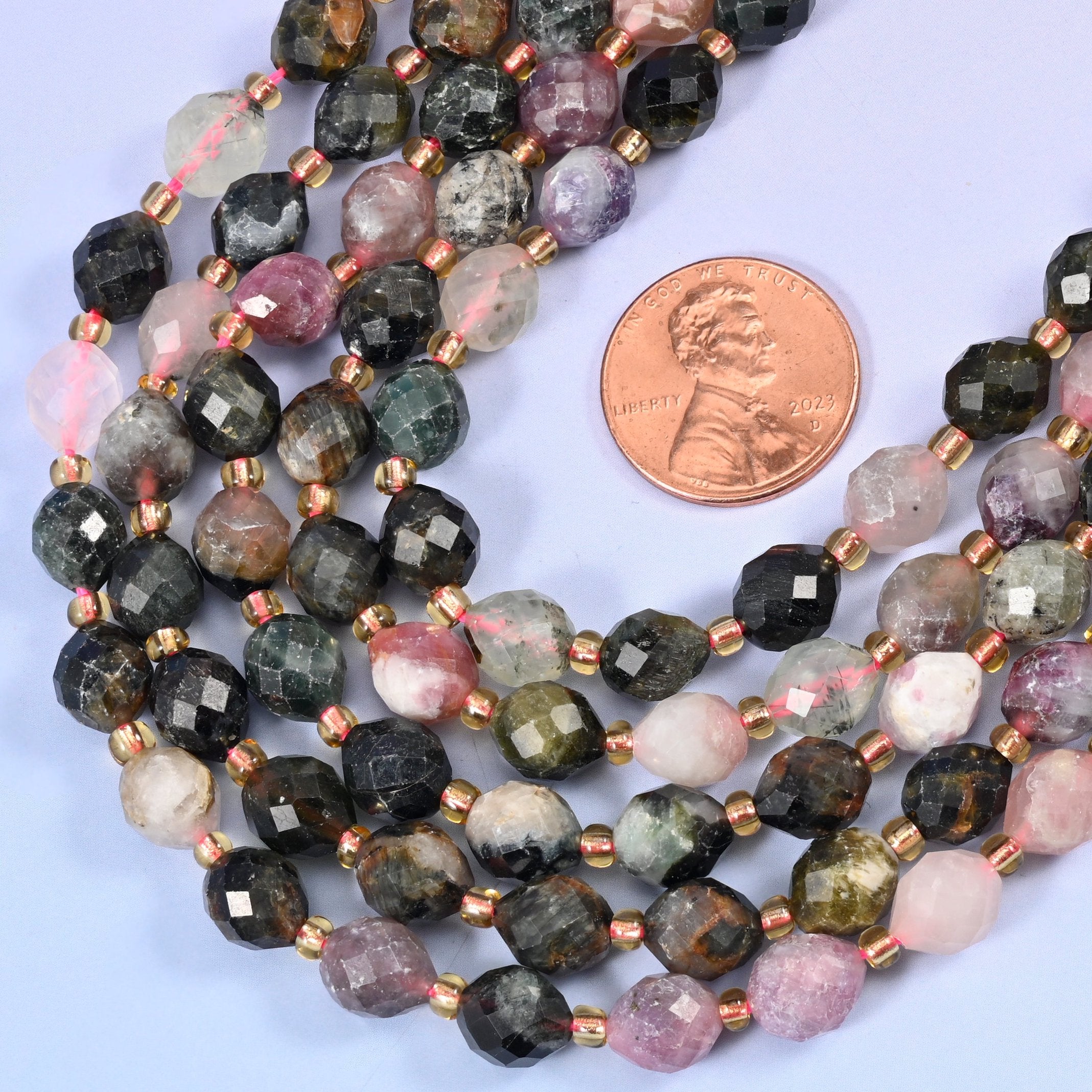 Multi-color Tourmaline beads, approximately 39 beads per strand