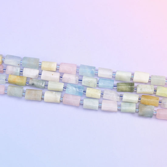 Multi-Color Morganite Faceted Tube Beads in pastel pink to light blue