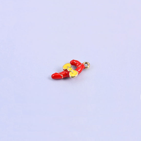 Red candy cane charm lying at an angle, showing the 4.12mm thick three dimensional hook.