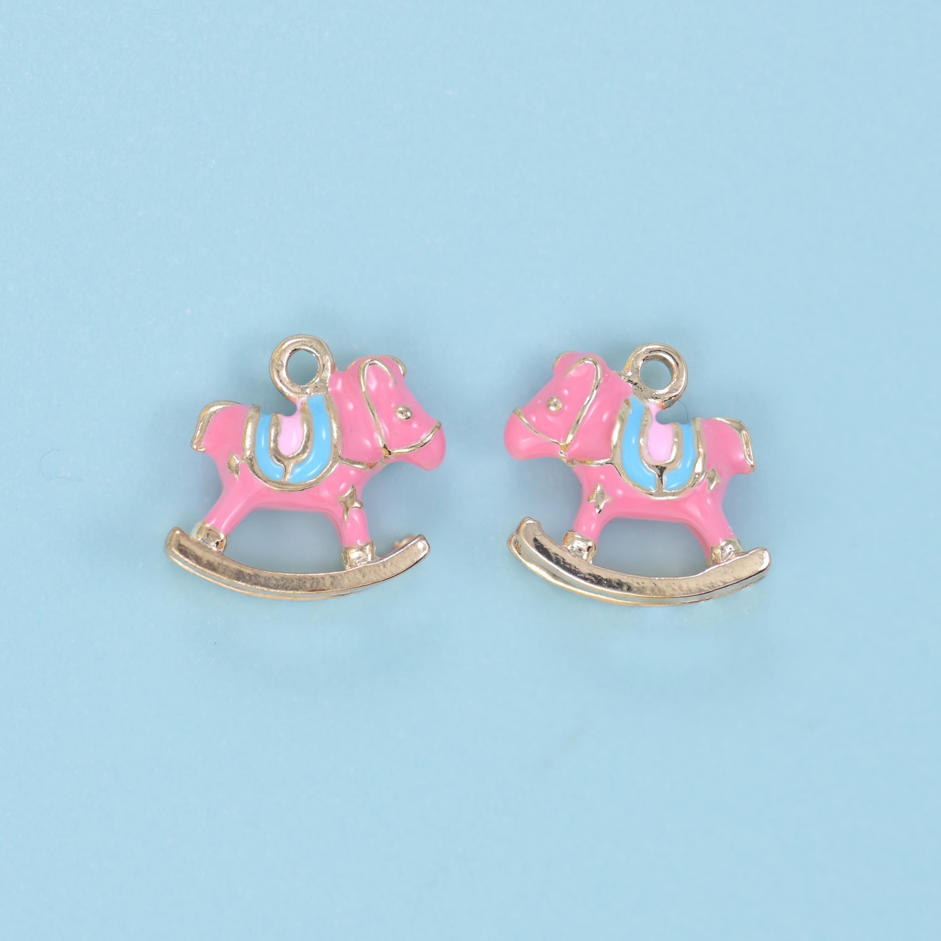 Enamel Rocking Horse Charm 13x12mm in pink, lilac or white with a contrasting saddle and mane