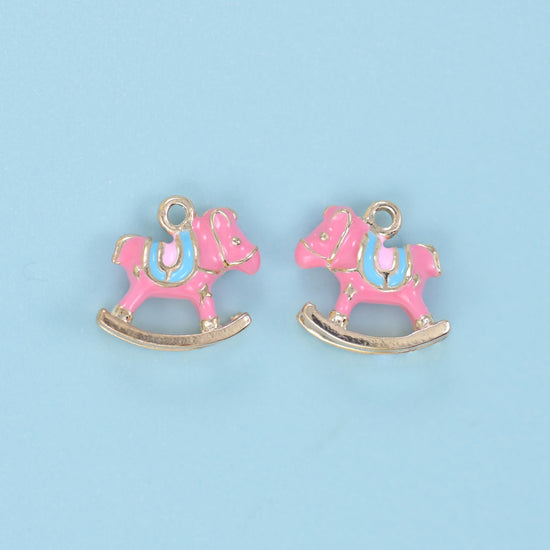 Enamel Rocking Horse Charm 13x12mm in pink, lilac or white with a contrasting saddle and mane