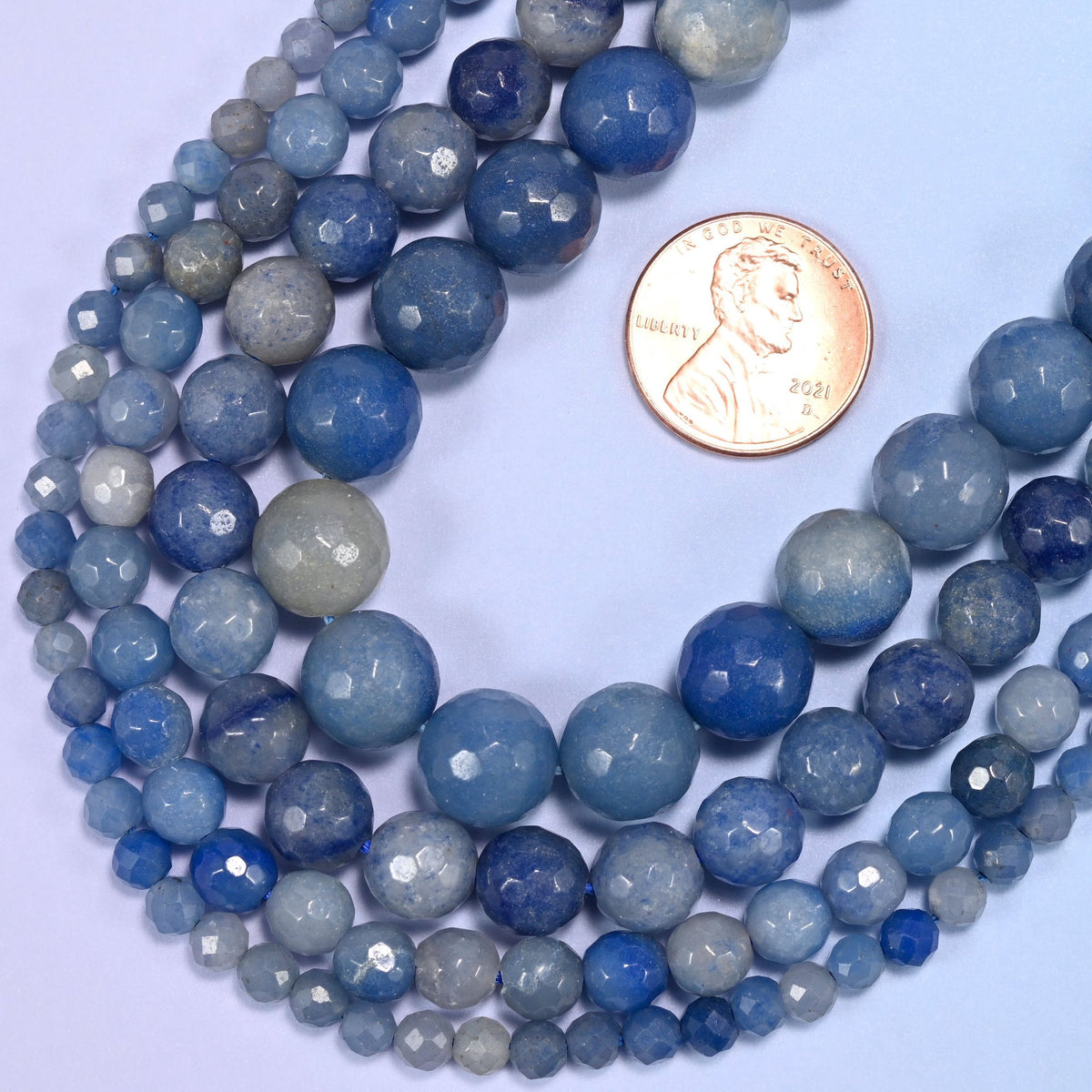 Faceted round cut blue aventurine beads