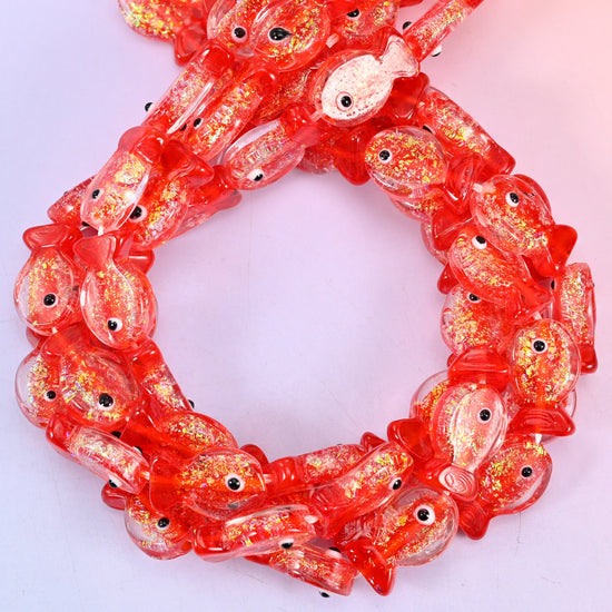 Iridescent Red Fish Glass Beads: Jewelry Making Supply