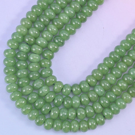 Grass Green Dyed Jade rondelle beads, center-drilled 1.0mm hole