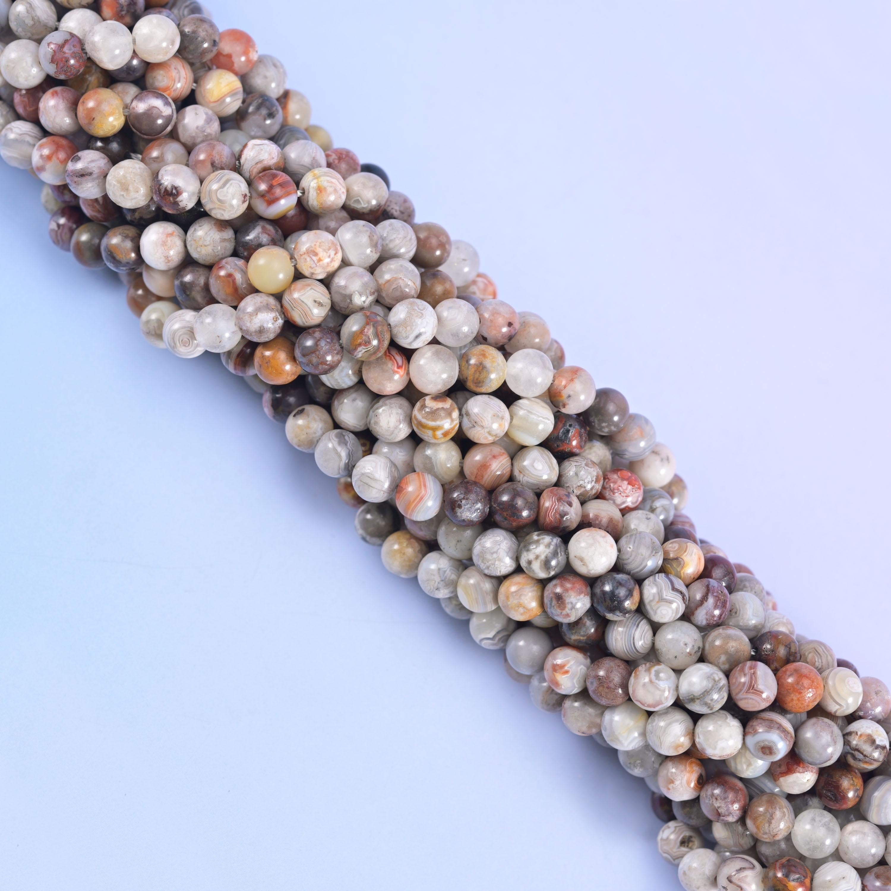 Smooth round cut Mexican Crazy Agate beads