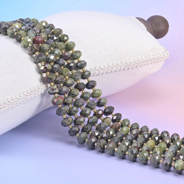 Dragon Bloodstone Faceted Rondelle Beads 6x10mm