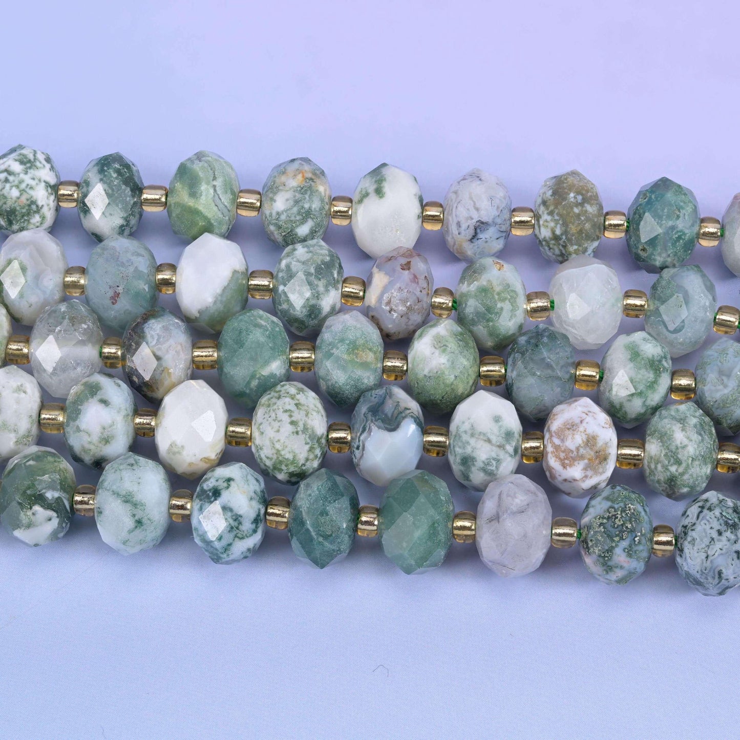 Moss Tree Agate faceted rondelle beads, 15.5 inch strand