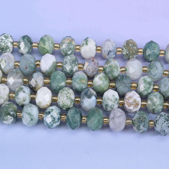 Moss Tree Agate faceted rondelle beads, 15.5 inch strand
