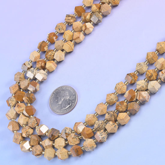 Picture Jasper Faceted Diamond Rhombus Beads in sandy beige and camel with brown and grey lines