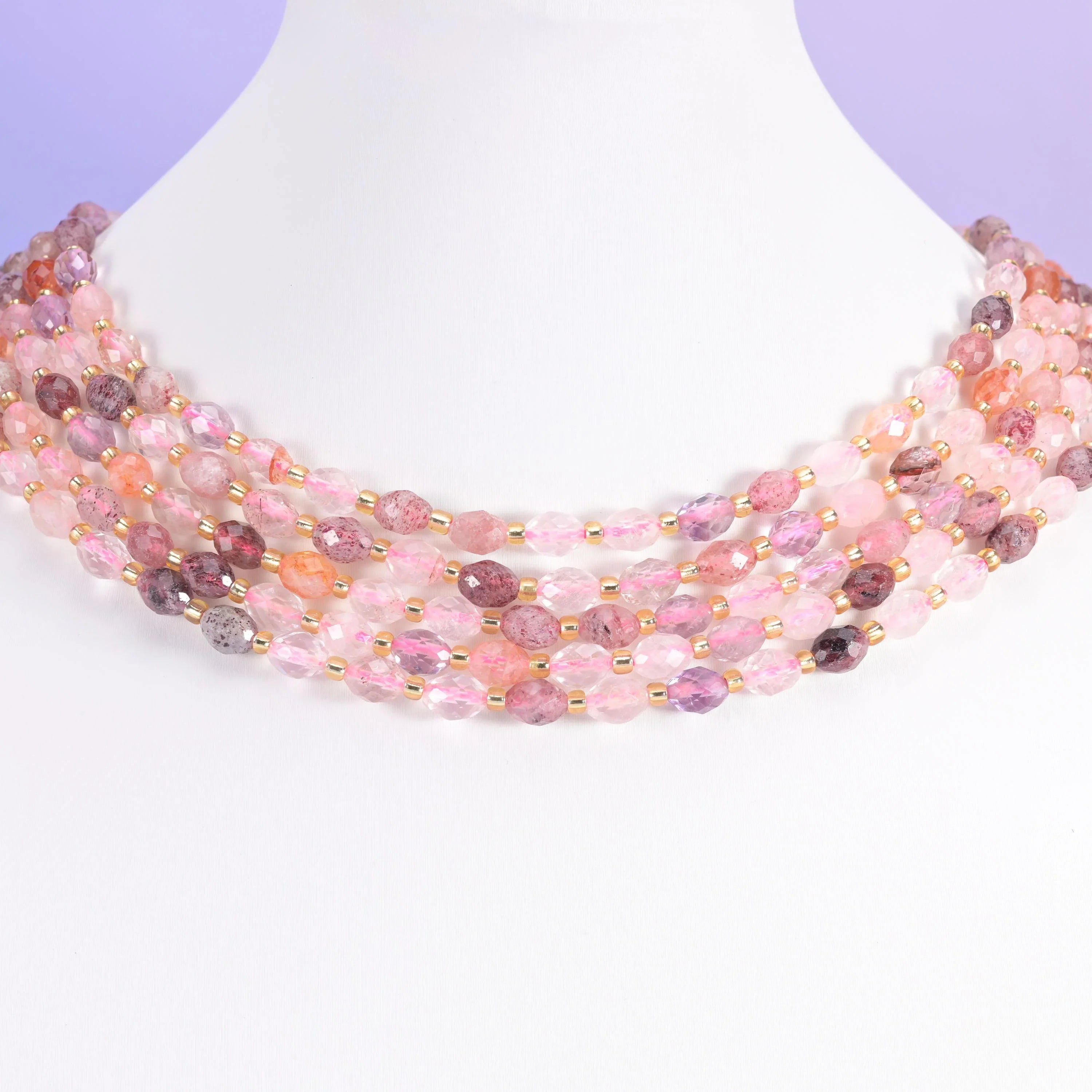 Strawberry Phantom Quartz beads, faceted rice barrel, 6x8mm