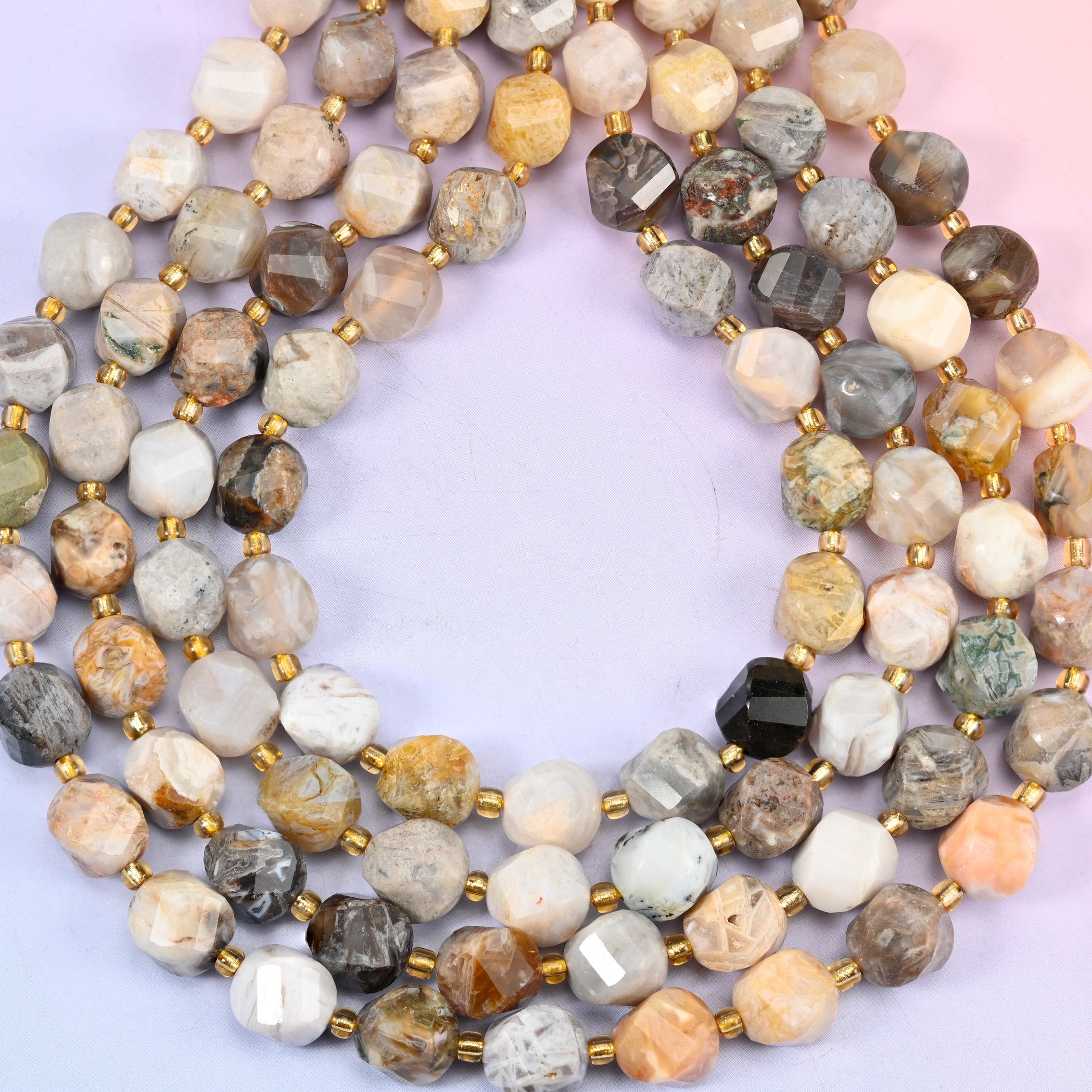 Bamboo Agate natural stone beads, 15 inch strand of approximately 31 beads, centre drilled 1.2mm hole