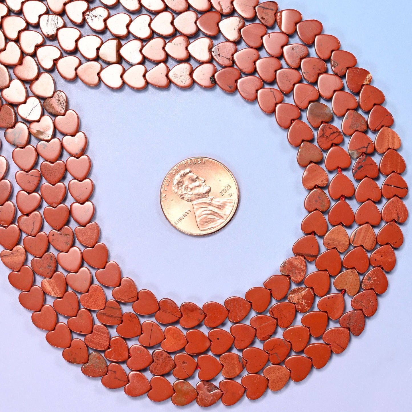 Red Jasper Flat Heart Beads, hole 0.8mm