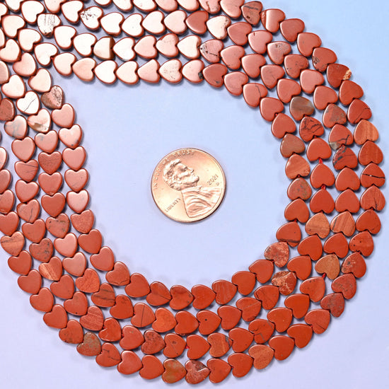 Red Jasper Flat Heart Beads, hole 0.8mm