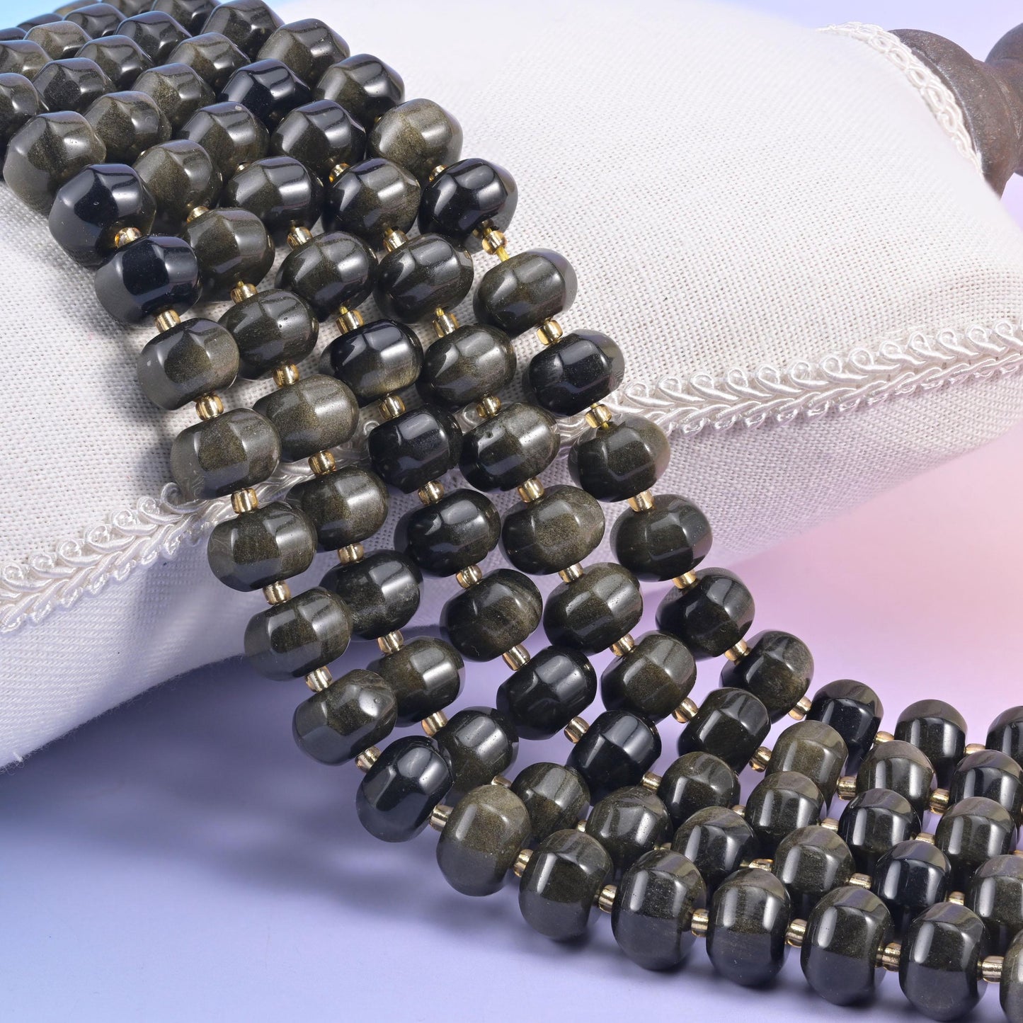 Gold Obsidian Pumpkin Rondelle Beads, natural stone with a golden sheen