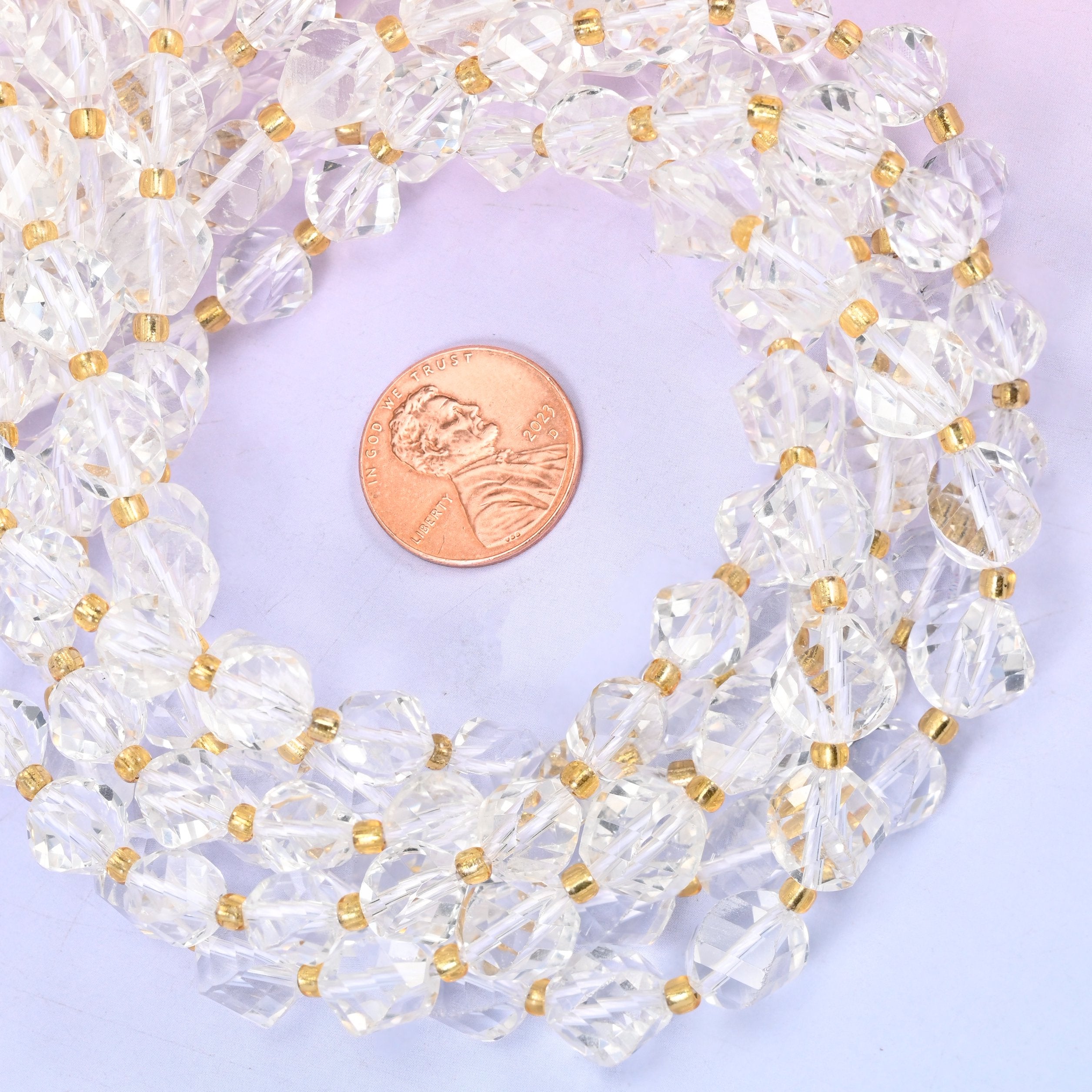 Clear Quartz Faceted Spiral Twist Beads: Size 8mm 10mm, Jewelry Making, 15 inch Strand