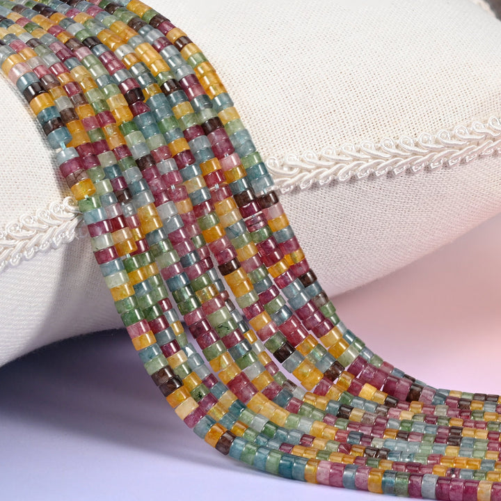 Natural Colorful Fluorite smooth heishi disc beads in a striking mix of amber, rose, sage green and steel blue