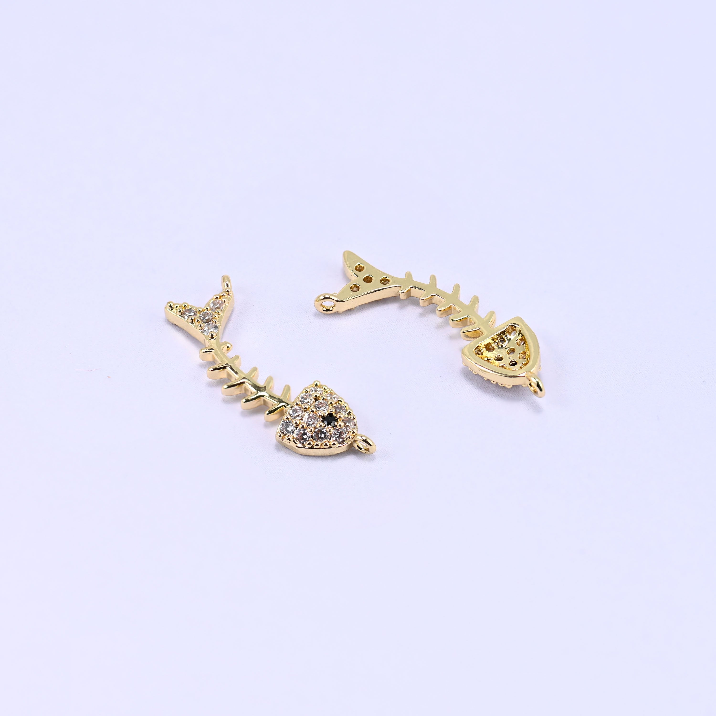 Fishbone Zircon Charms: 18K Gold Plated Pendants, Jewelry Making Supply