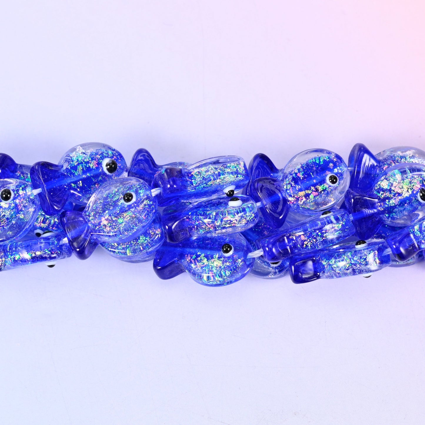 Iridescent Dark Blue Fish Glass Beads: Jewelry Making Supply