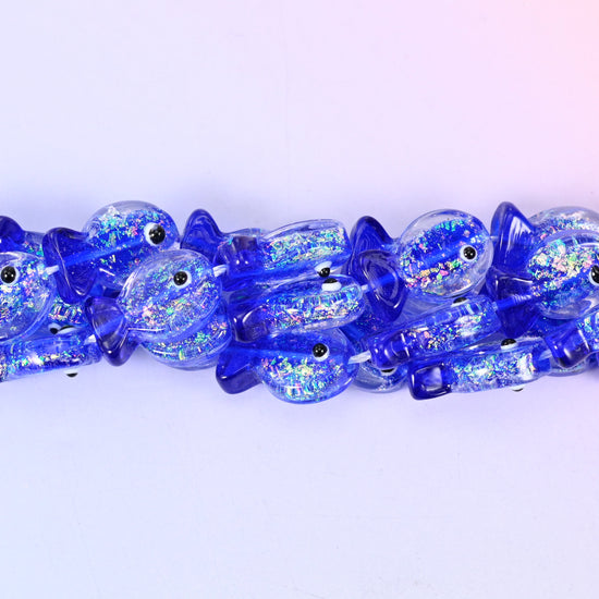 Iridescent Dark Blue Fish Glass Beads: Jewelry Making Supply