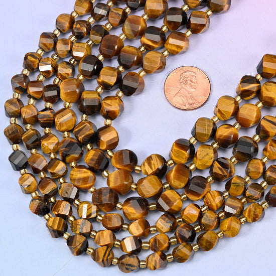 Faceted spiral twist cut Tiger Eye beads