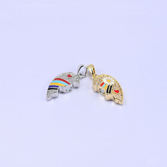 Magnetic Enamel Friendship Heart Zircon Pendant, a heart that splits into two magnetic halves, one gold plated and one platinum plated