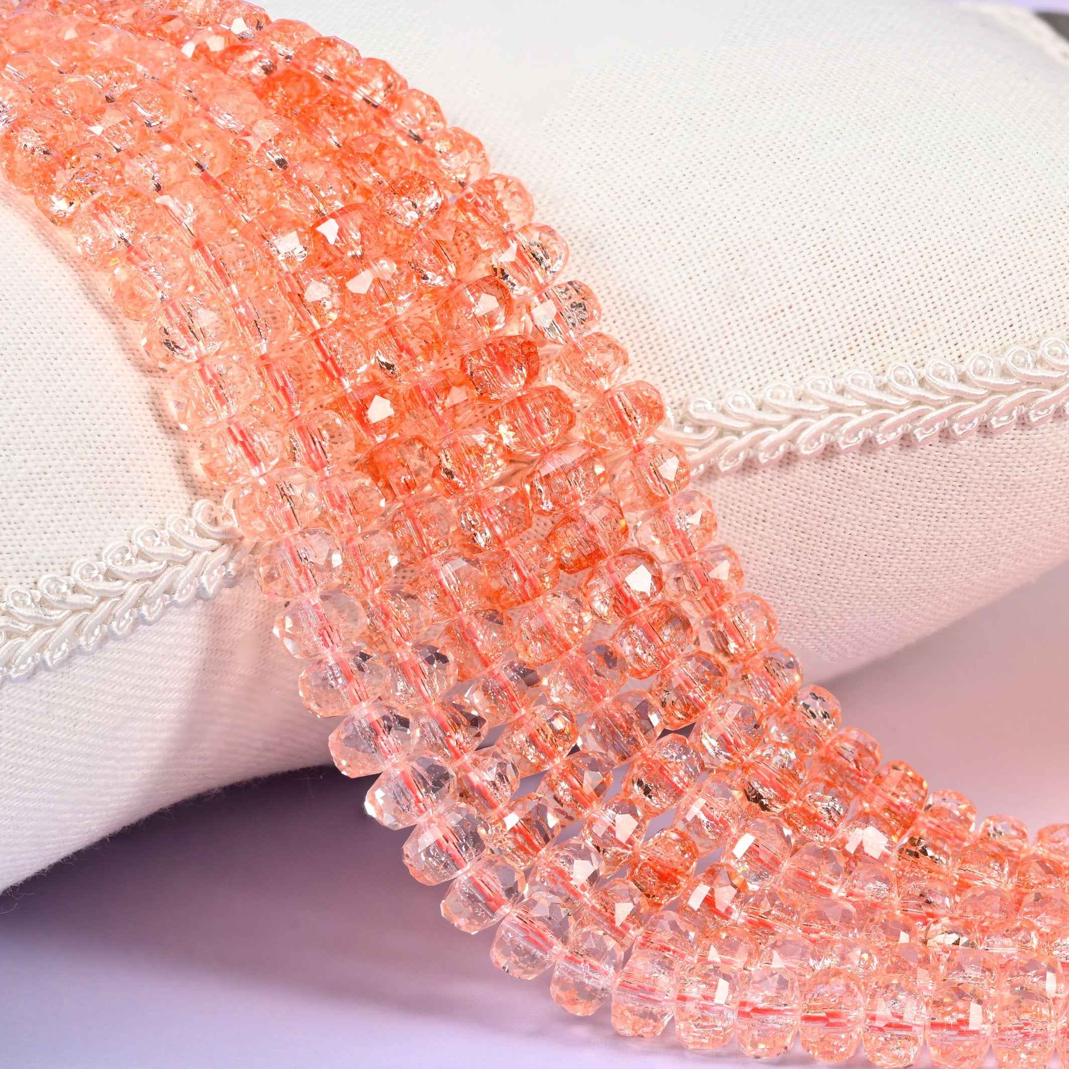 Transparent Orange Faceted Rondelle Glass Beads: Size 5x8mm, Jewelry Making Supply