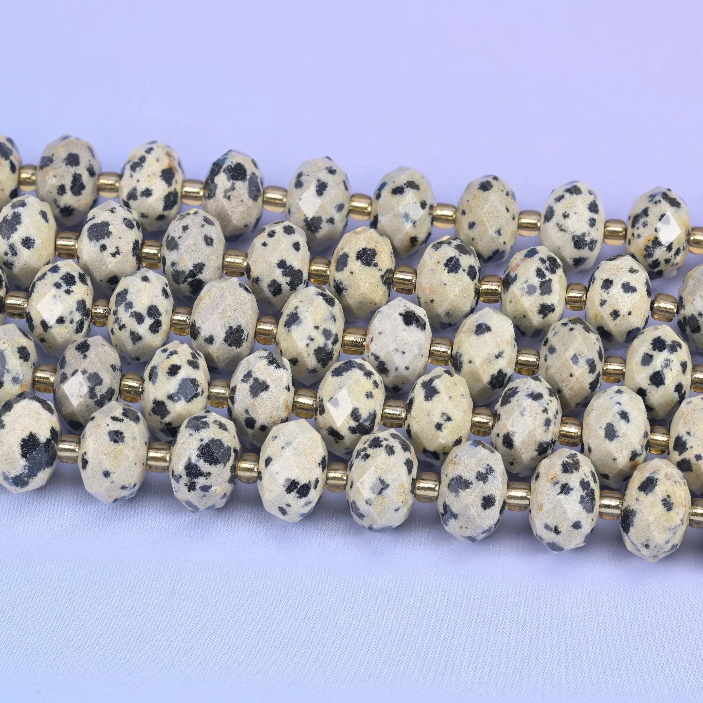 Dalmatian Jasper Faceted Rondelle Beads, 15.5 inch strand