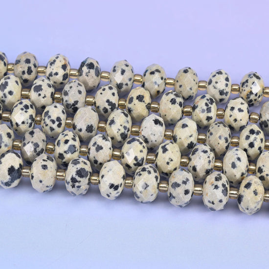 Dalmatian Jasper Faceted Rondelle Beads, 15.5 inch strand
