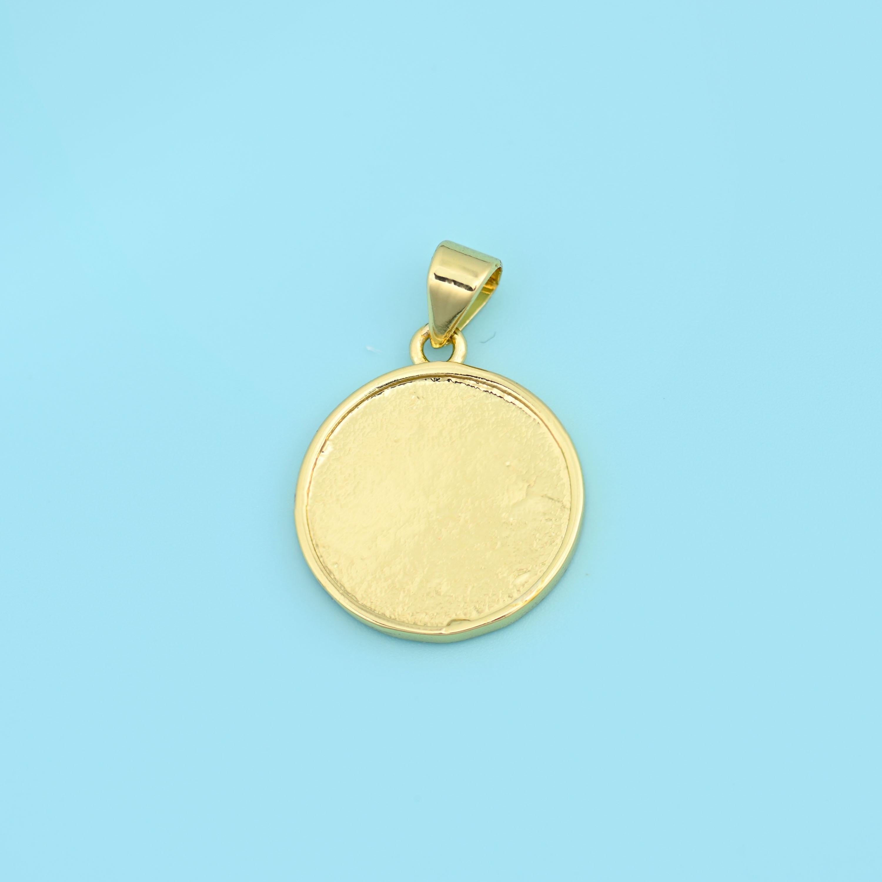 Brass beads, round sunburst coin medallion, 16.65 x 16.65mm