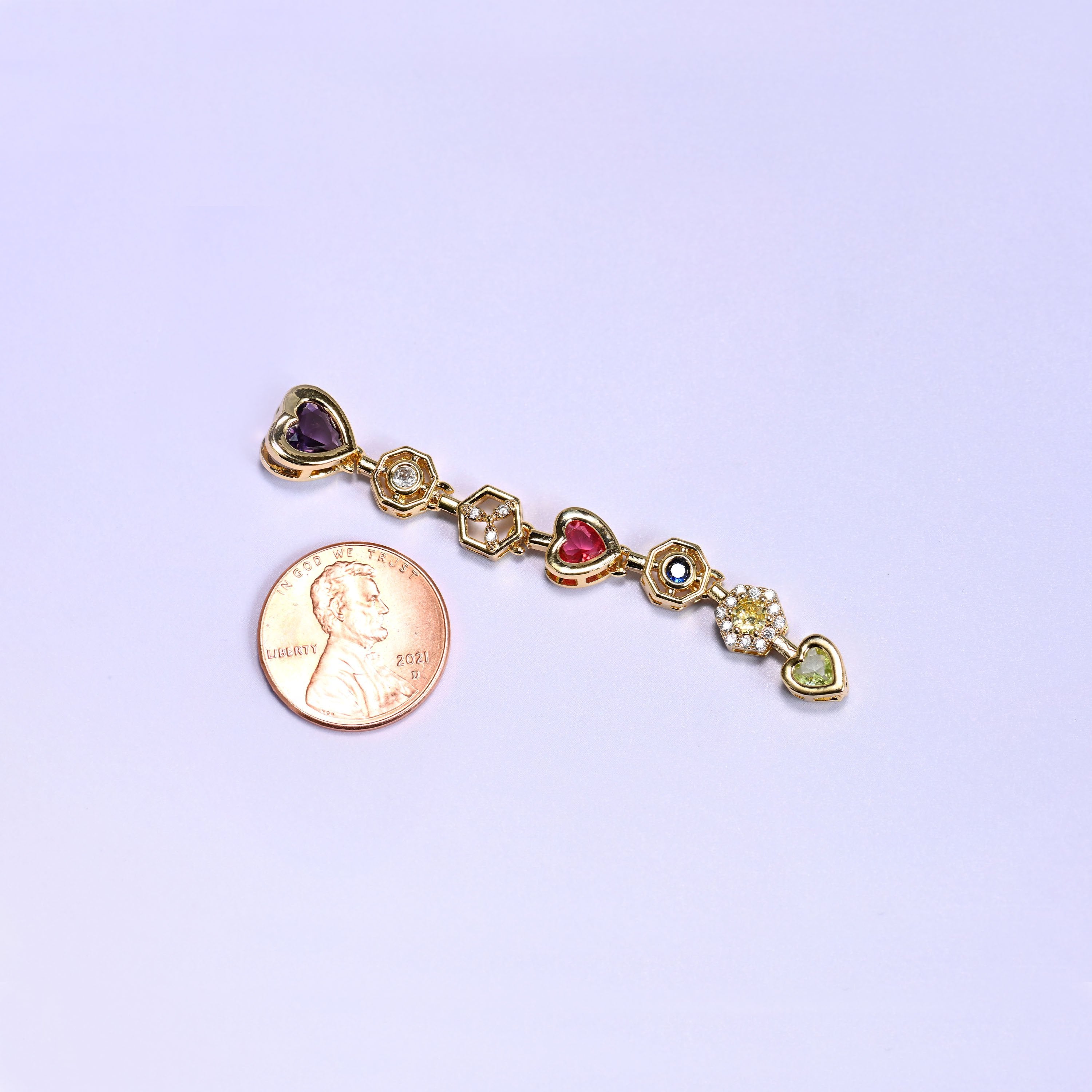 18K gold plated brass heart hexagon bezel chain, approx 63mm x 8.64mm