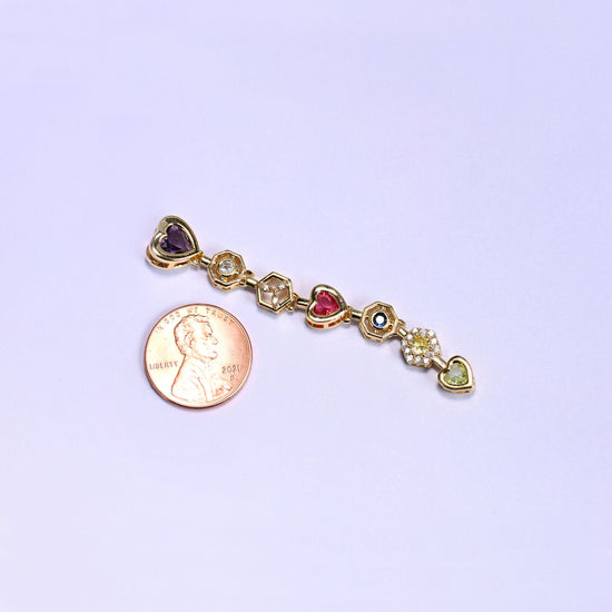18K gold plated brass heart hexagon bezel chain, approx 63mm x 8.64mm
