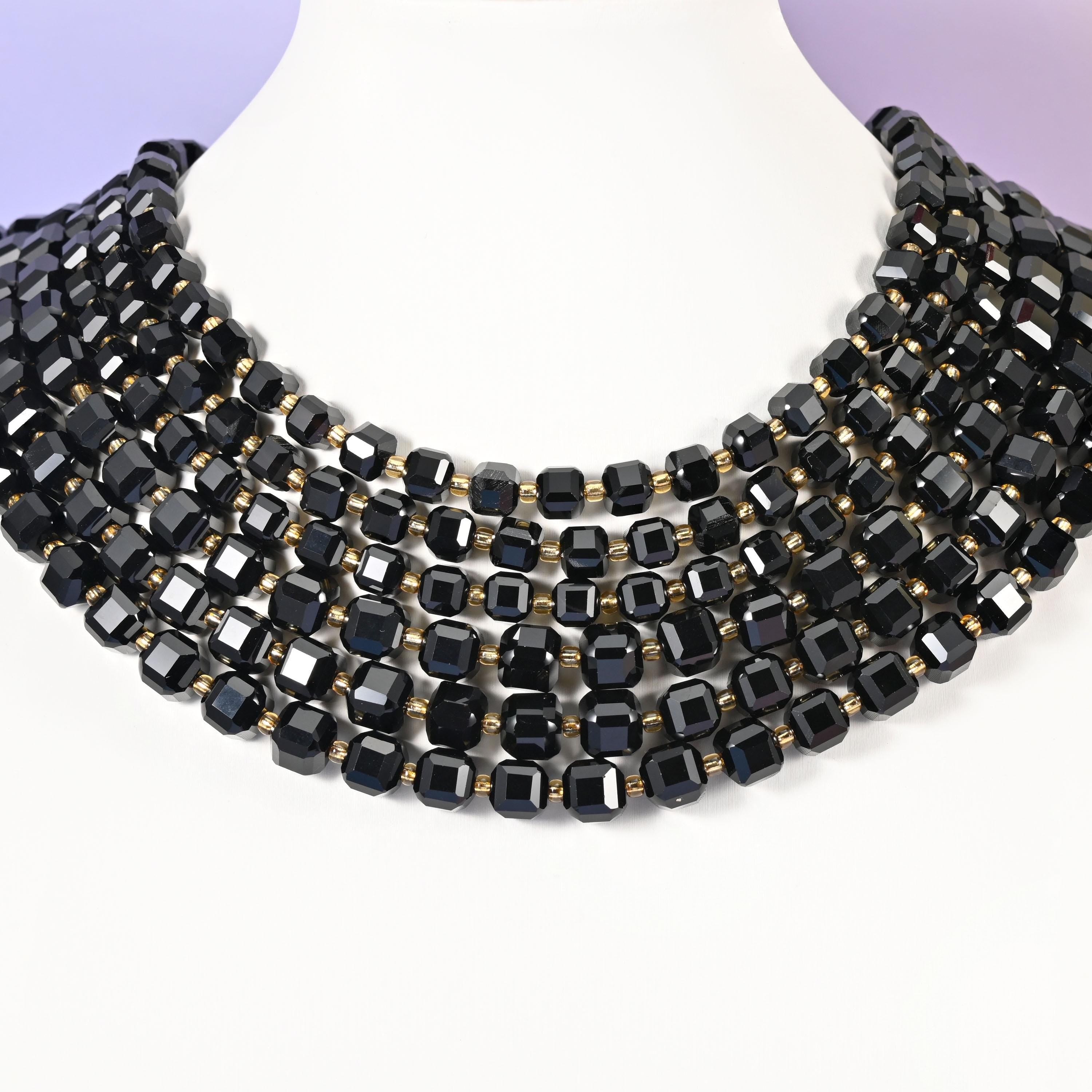 Black Onyx beads, faceted cube, 6mm, 8mm