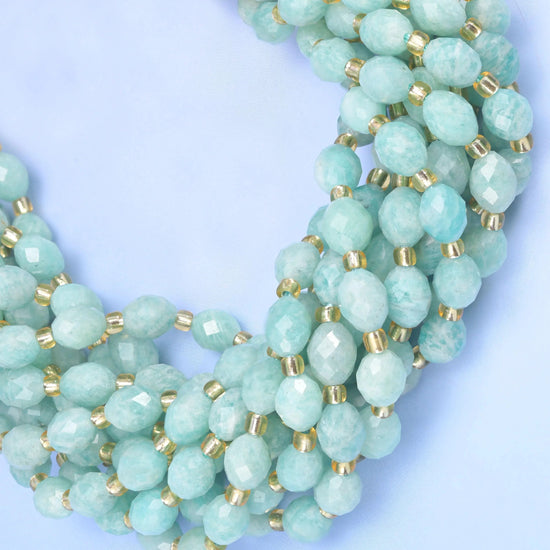 Green Amazonite Faceted Rice Barrel Beads, hole approximately 1.0mm