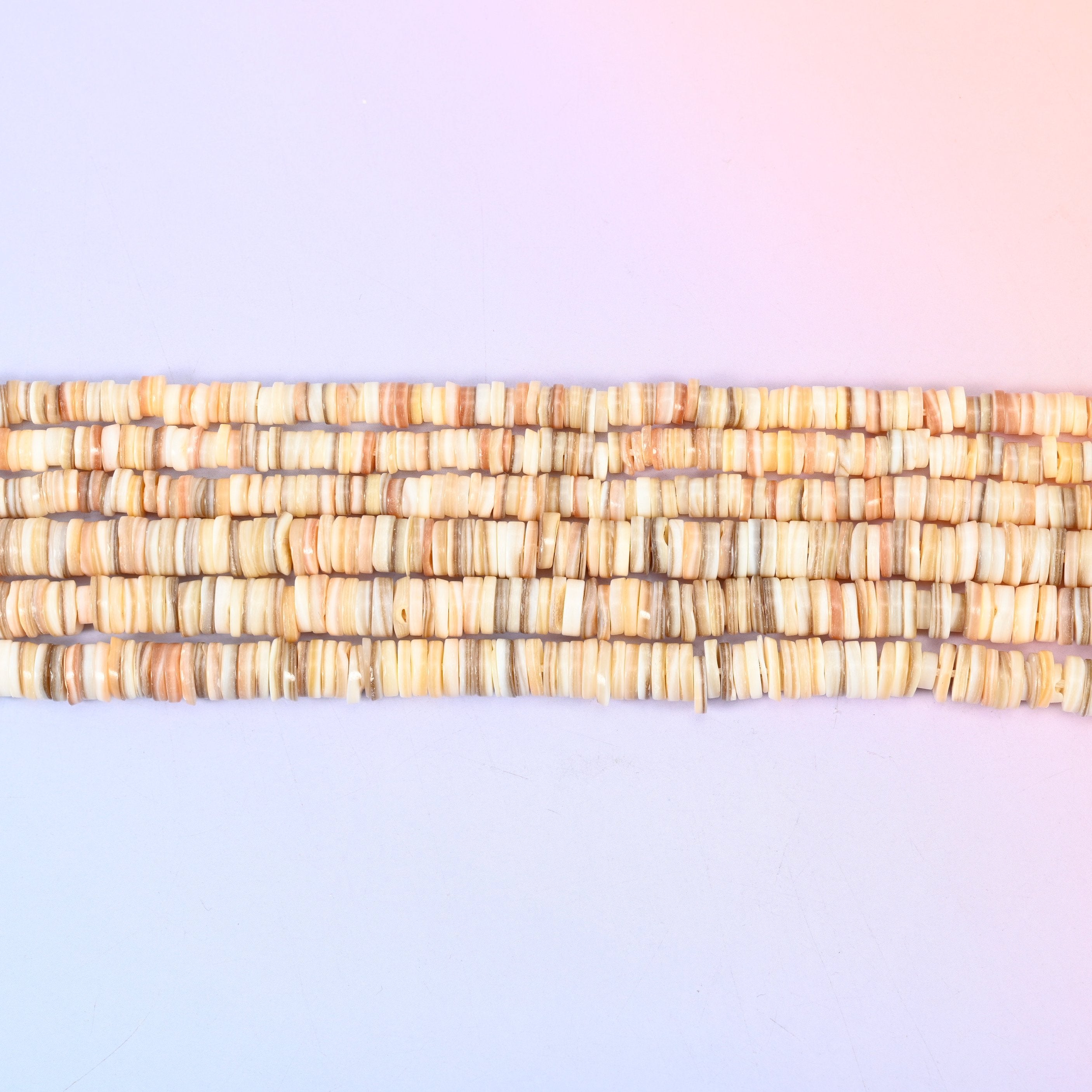 Natural Shell Round Disc Spacer Beads in cream, sand, taupe and blush tones