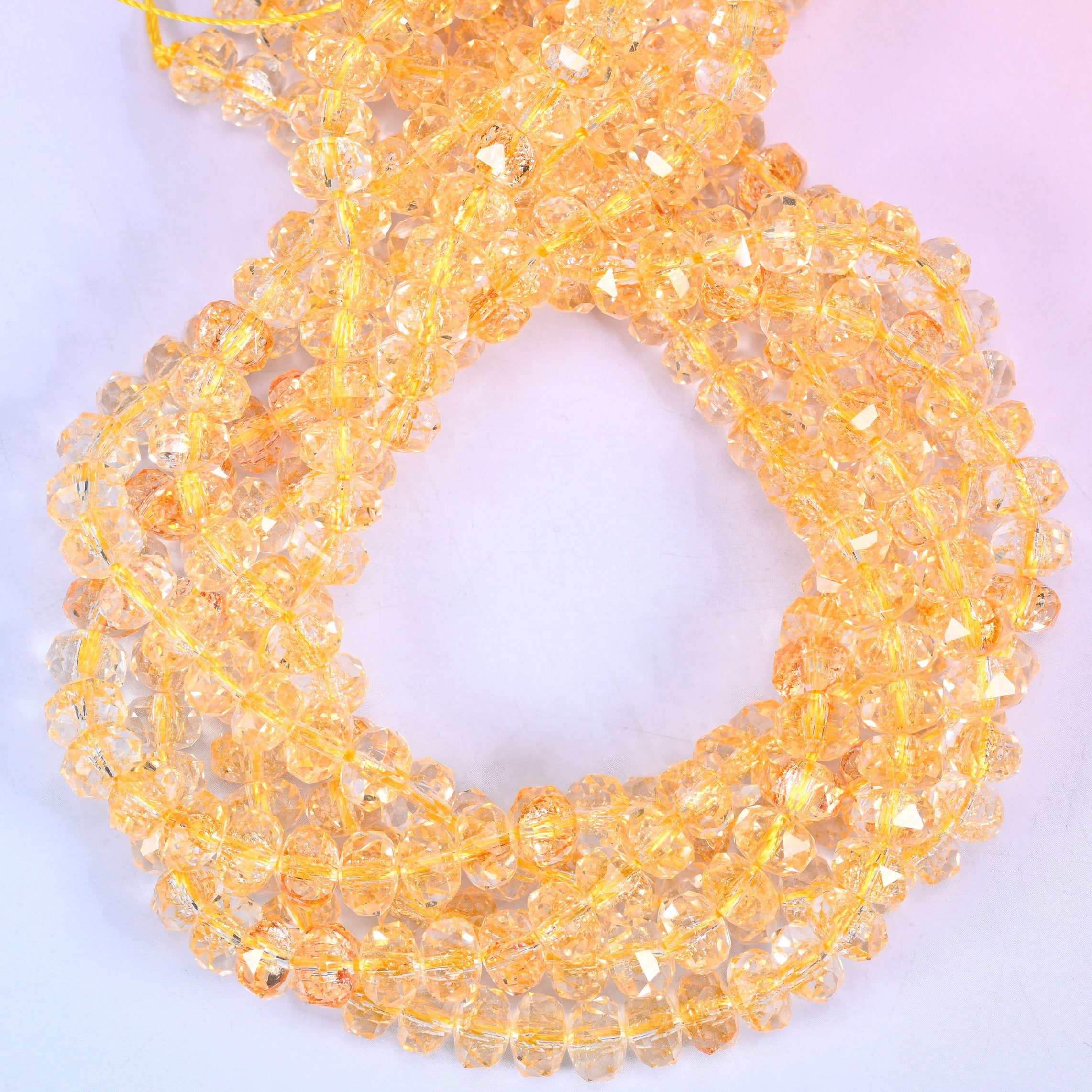 Transparent Gold Faceted Rondelle Glass Beads: Size 5x8mm, Jewelry Making Supply