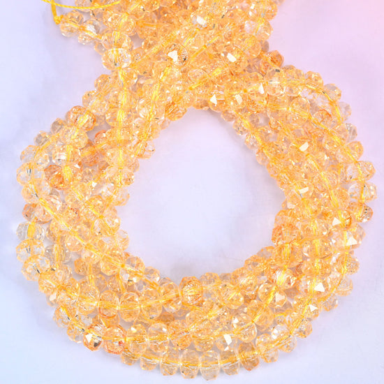 Transparent Gold Faceted Rondelle Glass Beads: Size 5x8mm, Jewelry Making Supply