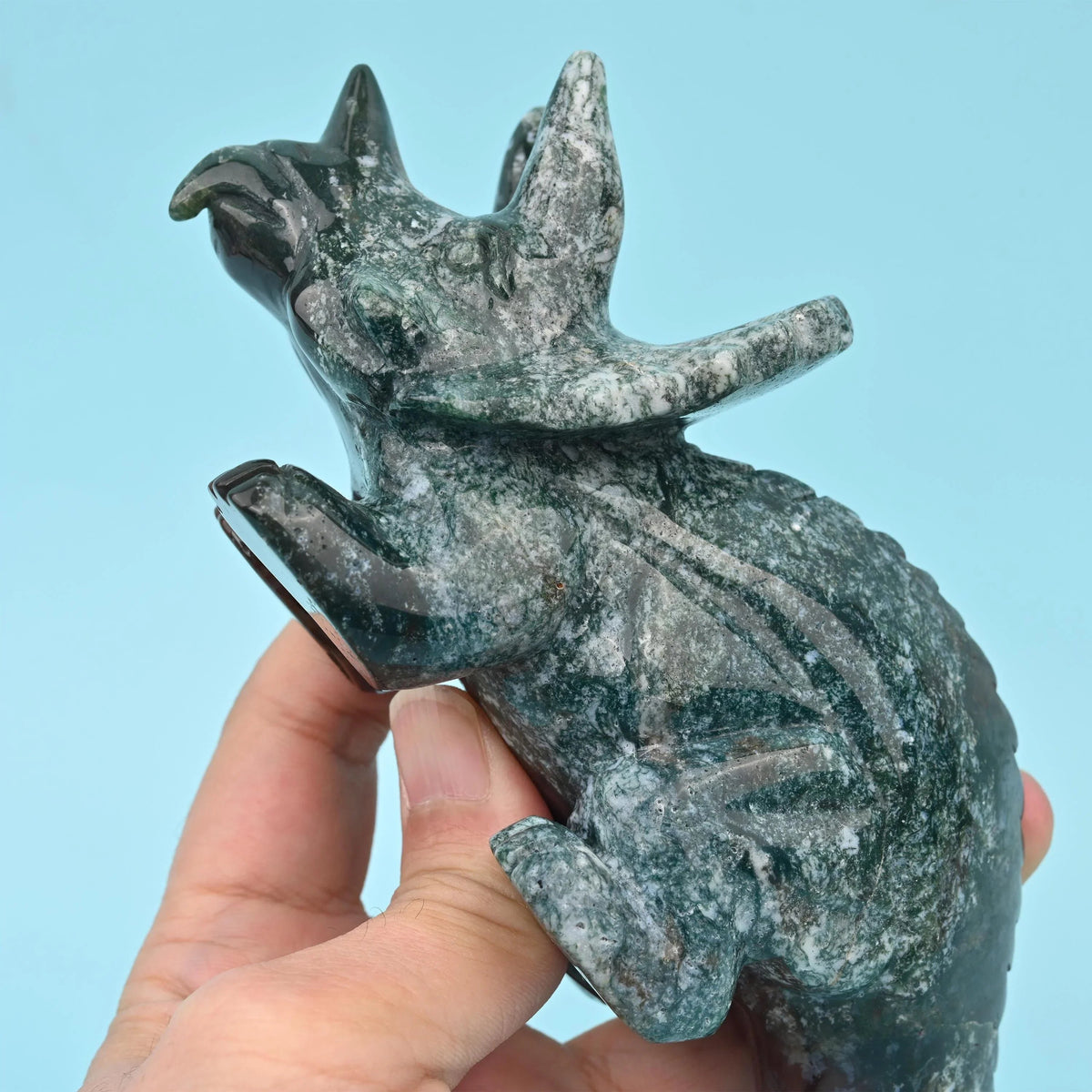Indian Agate Triceratops Dinosaur Carving Figurine, sold per piece.