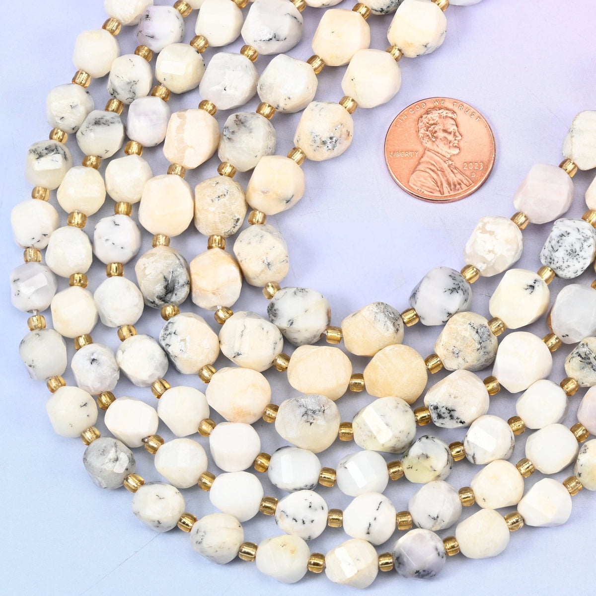 White Opal Faceted Spiral Twist Beads, hole approximately 1.2mm