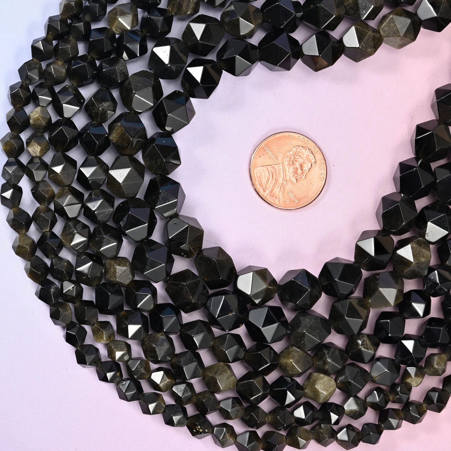 Gold Obsidian Faceted Diamond Star Cut Beads, sold per 15.5 inch strand