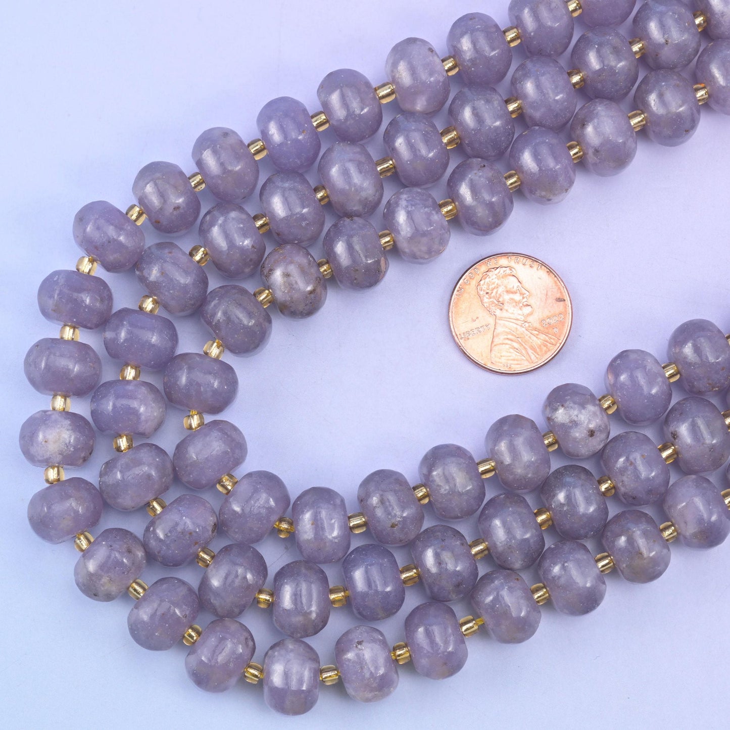 Lepidolite Pumpkin Rondelle Beads, 15 inch strand