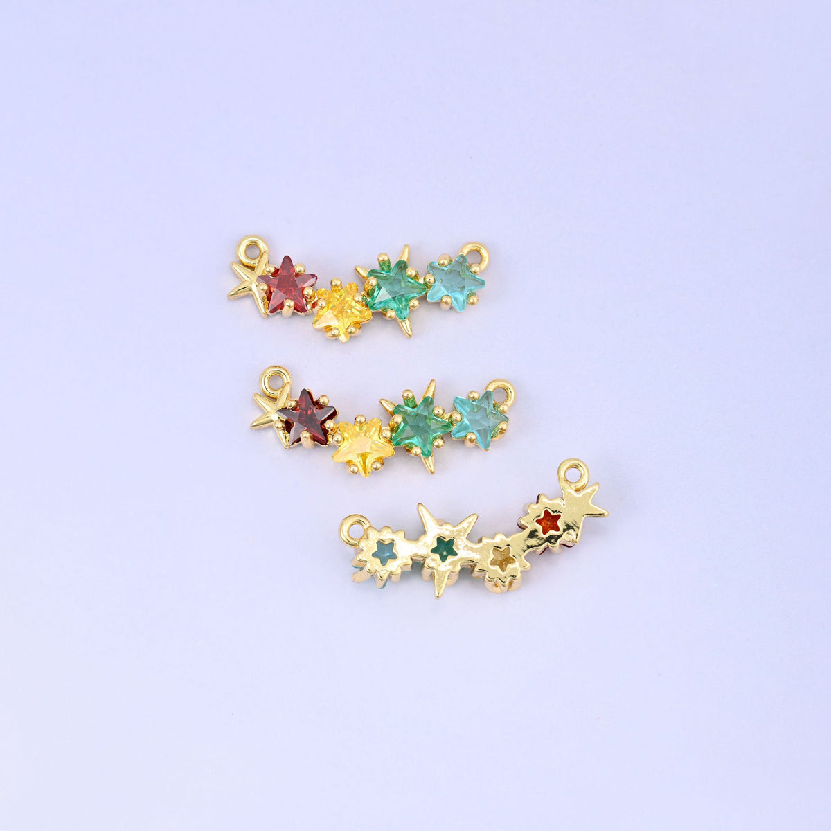 Multicolor 4 Stars Zircon Connector Pendant, sold per piece