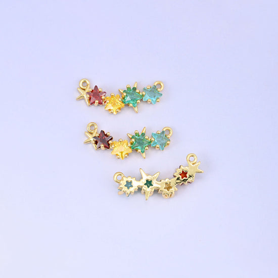 Multicolor 4 Stars Zircon Connector Pendant, sold per piece