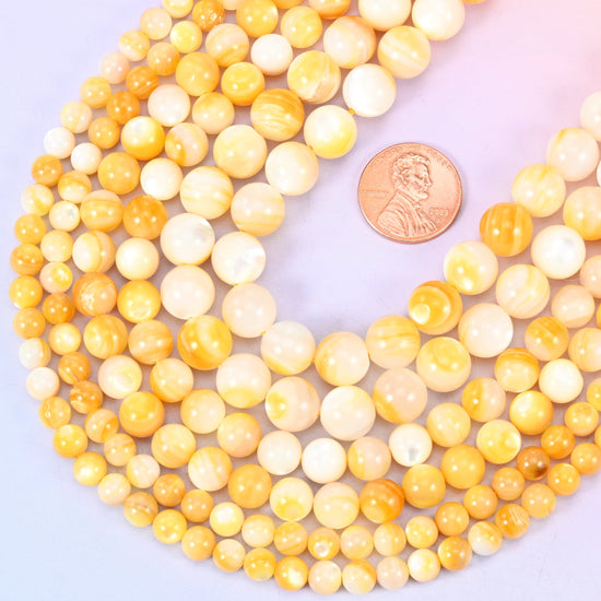 Yellow Pearl Shell Round Beads 6mm 8mm 9mm Jewelry Making 14 Inch Strand