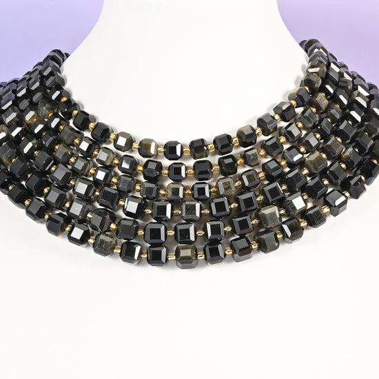 Gold Obsidian beads, faceted cube shape, 6mm and 8mm
