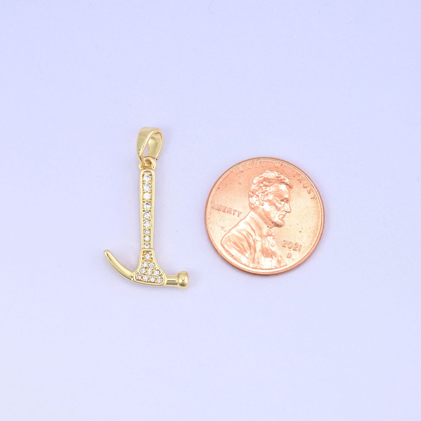 Hammer Zircon Charms: 18K Gold Plated Pendants, Jewelry Making Supply