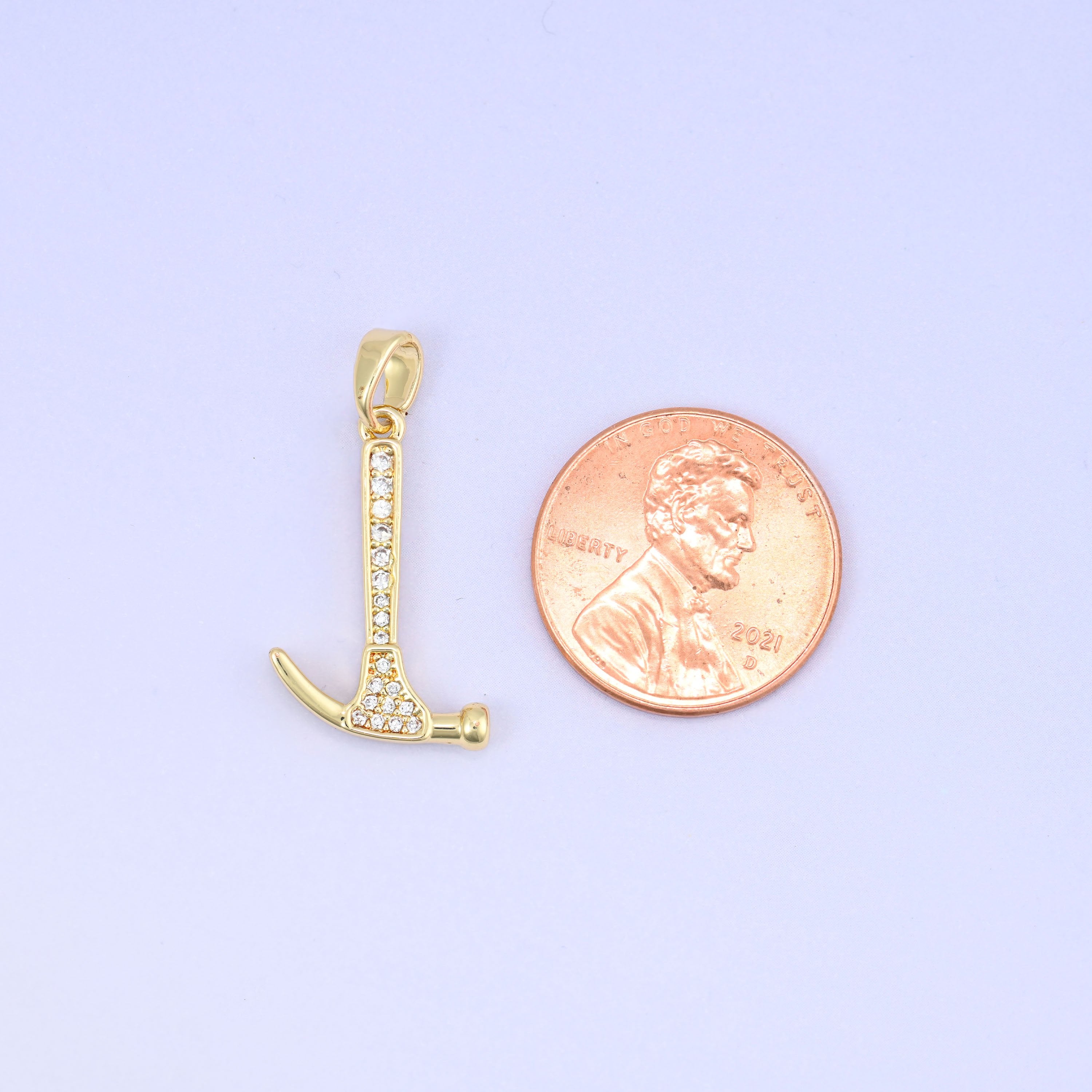 Hammer Zircon Charms: 18K Gold Plated Pendants, Jewelry Making Supply